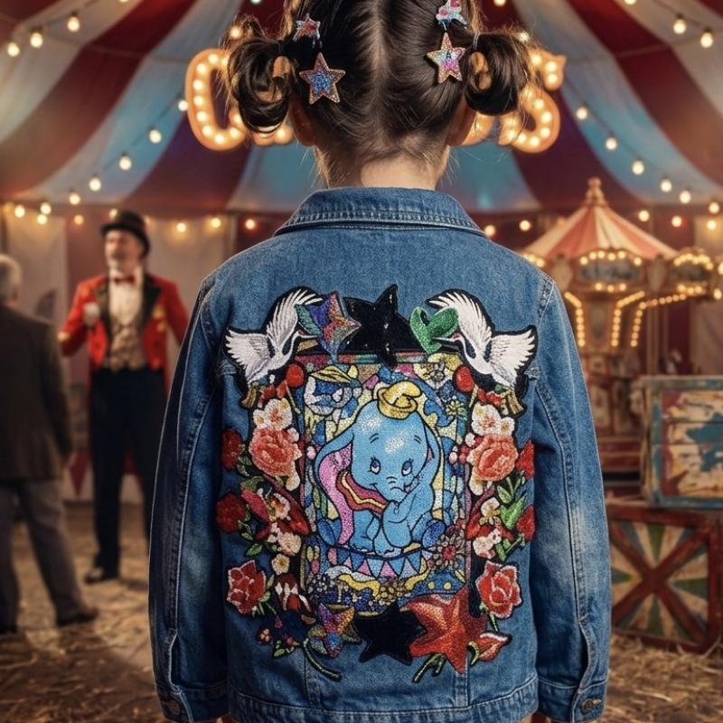 Decor circus elephant sur base en jeans classique