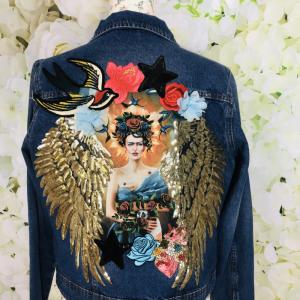 Image décor frida paradis sur veste en jeans inclus