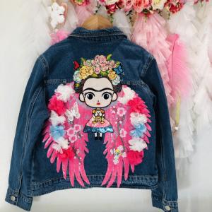 Image décor Frida PINK Angel sur veste en jeans inclus