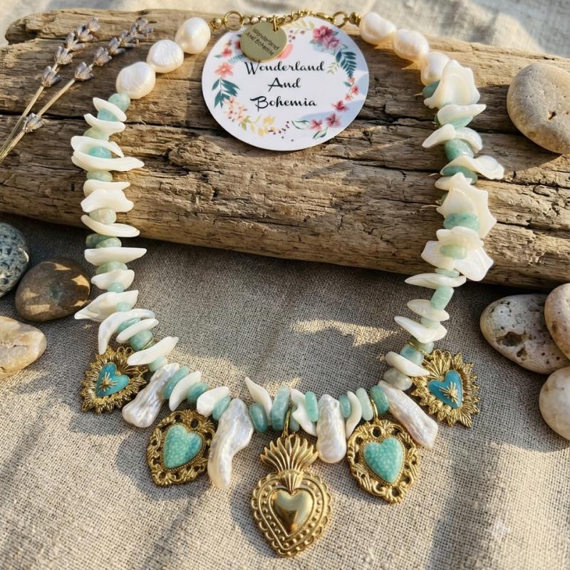  Collier Cœur d’Aventurine – Bijou porte-bonheur doré, cadeau féérique de Noël 