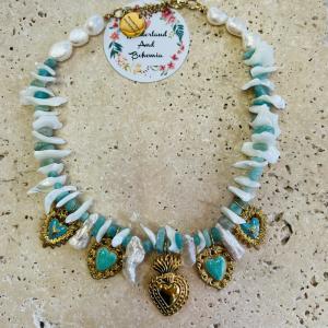 Image  Collier Cœur d’Aventurine – Bijou porte-bonheur doré, cadeau féérique de Noël 