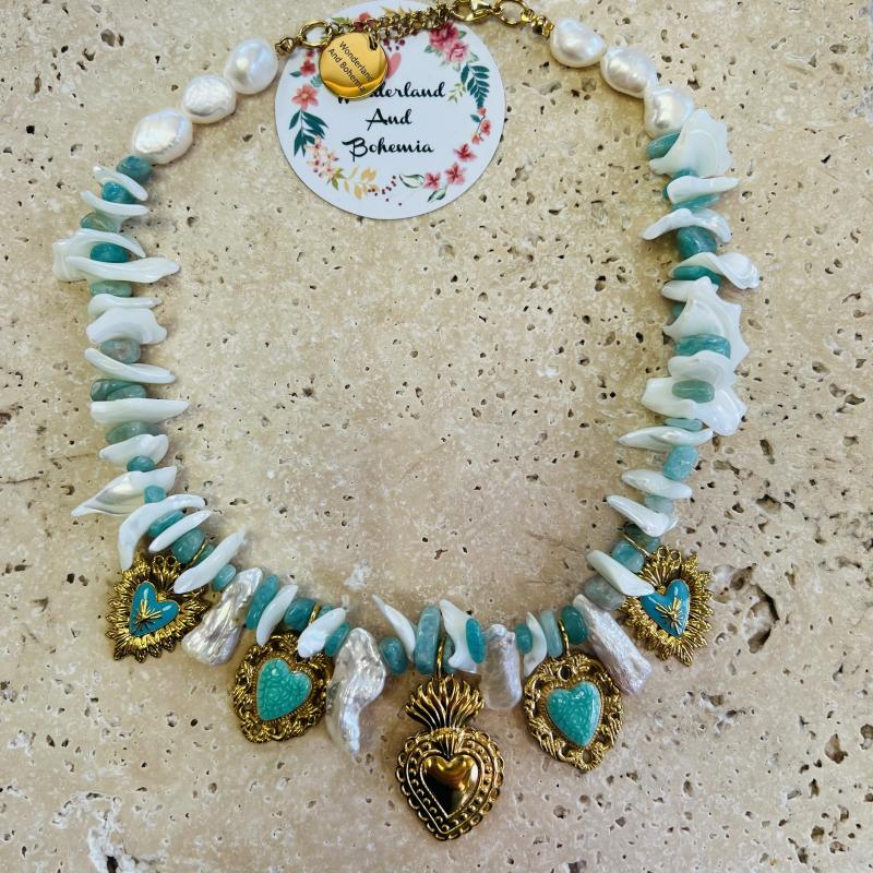  Collier Cœur d’Aventurine – Bijou porte-bonheur doré, cadeau féérique de Noël 