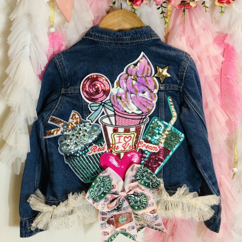 Décor candy  sur veste en jeans