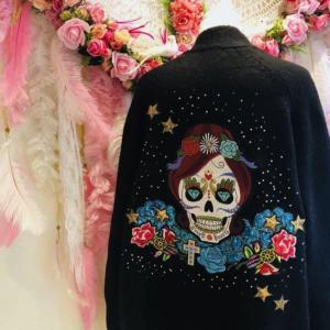 Image Décor Mexican Skull sur cardigan Noir