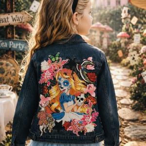 Image décor Alice “Vestes en Jean Personnalisées & Féeriques pour Enfants – Cadeaux Uniques pour Noël et Anniversaires base en jeans classic