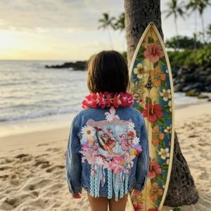 Image décor, sirène vintage  “Vestes en Jean Personnalisées & Féeriques pour Enfants – Cadeaux Uniques pour Noël et Anniversaires