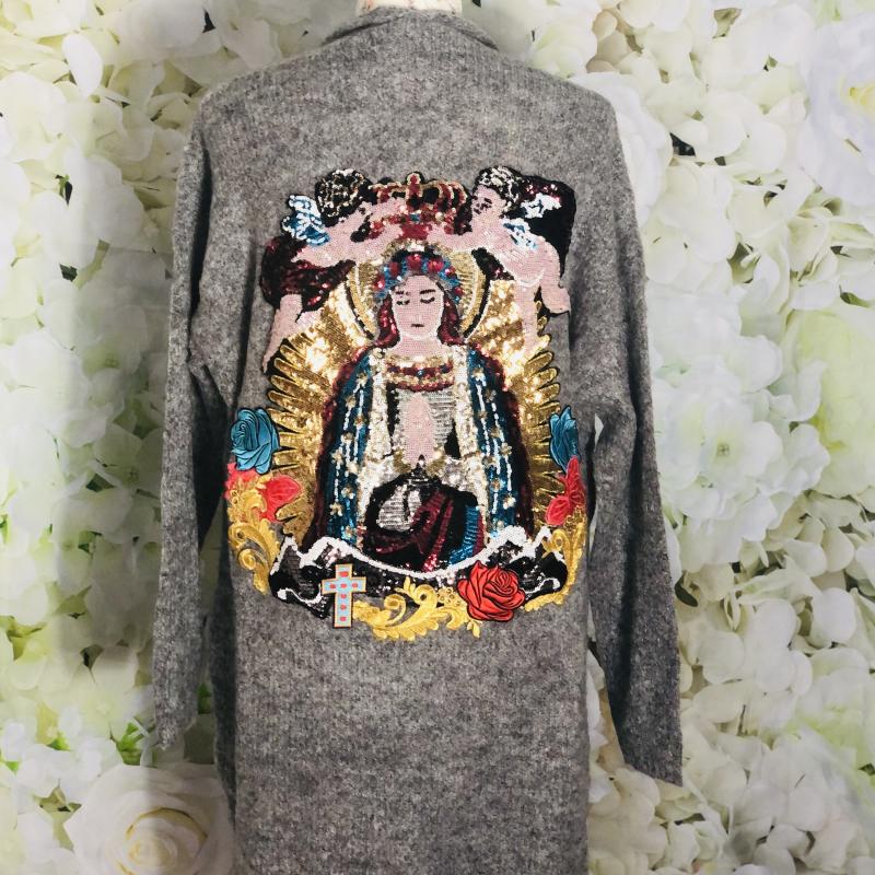 Décor madone French sur base gilet gris