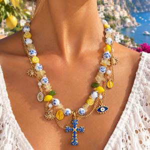 Image AMALFI GRIS-GRIS  Collier artisanal en citrine, perles d’eau douce & céramique