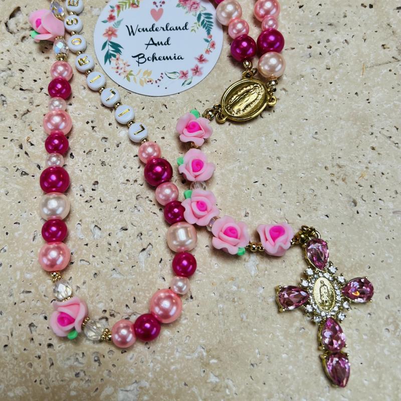 chapelet personnalisé, pétales de rose