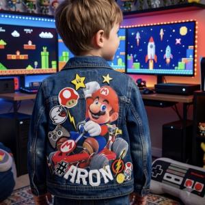 Image decor game sur veste en jeans basic “Vestes en Jean Personnalisées & Féeriques pour Enfants – Cadeaux Uniques pour Noël et Anniversaires