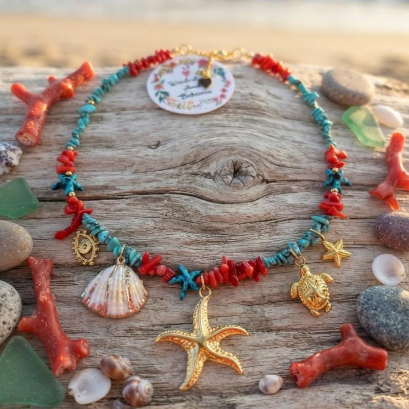 collier coraux et turquoise