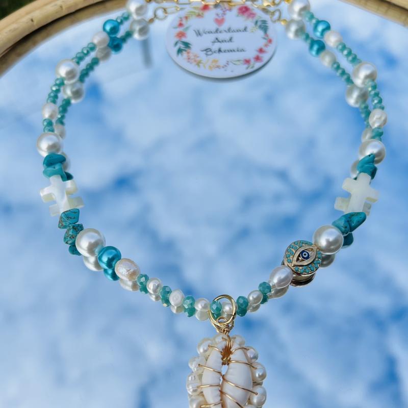 Collier modèle unique océan turquoise 