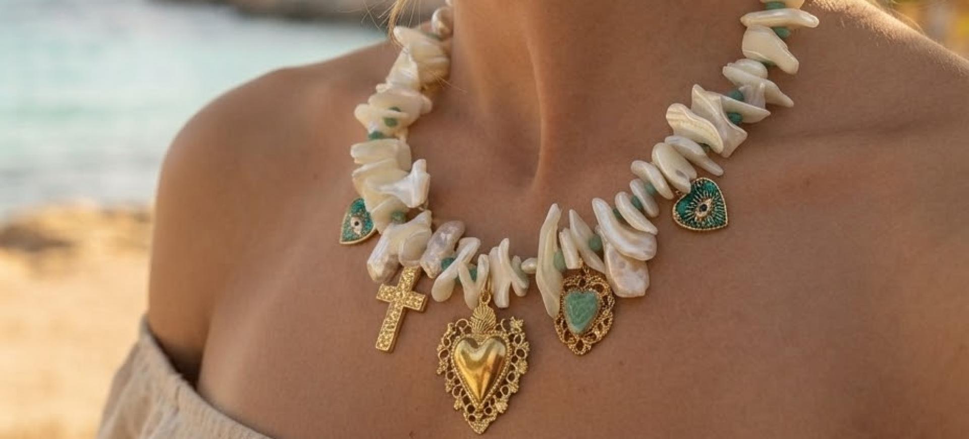 Image Collier Ras de Cou Réglable Sérénité (Nacre, Coquillages et Amazonite